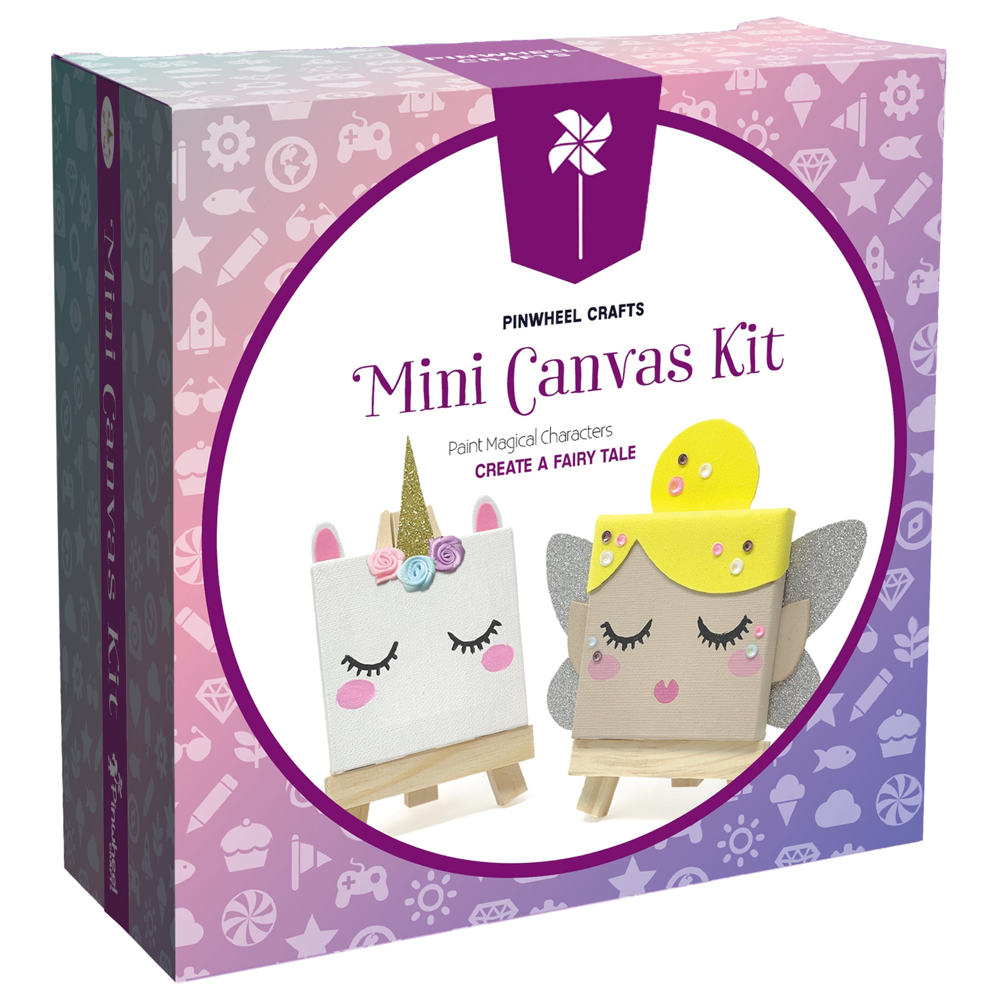 Pinwheel Crafts pinwheel crafts mini canvas & easel set, miniature painting  kit for kids, 6 small canvas panels value pack with paint brushes