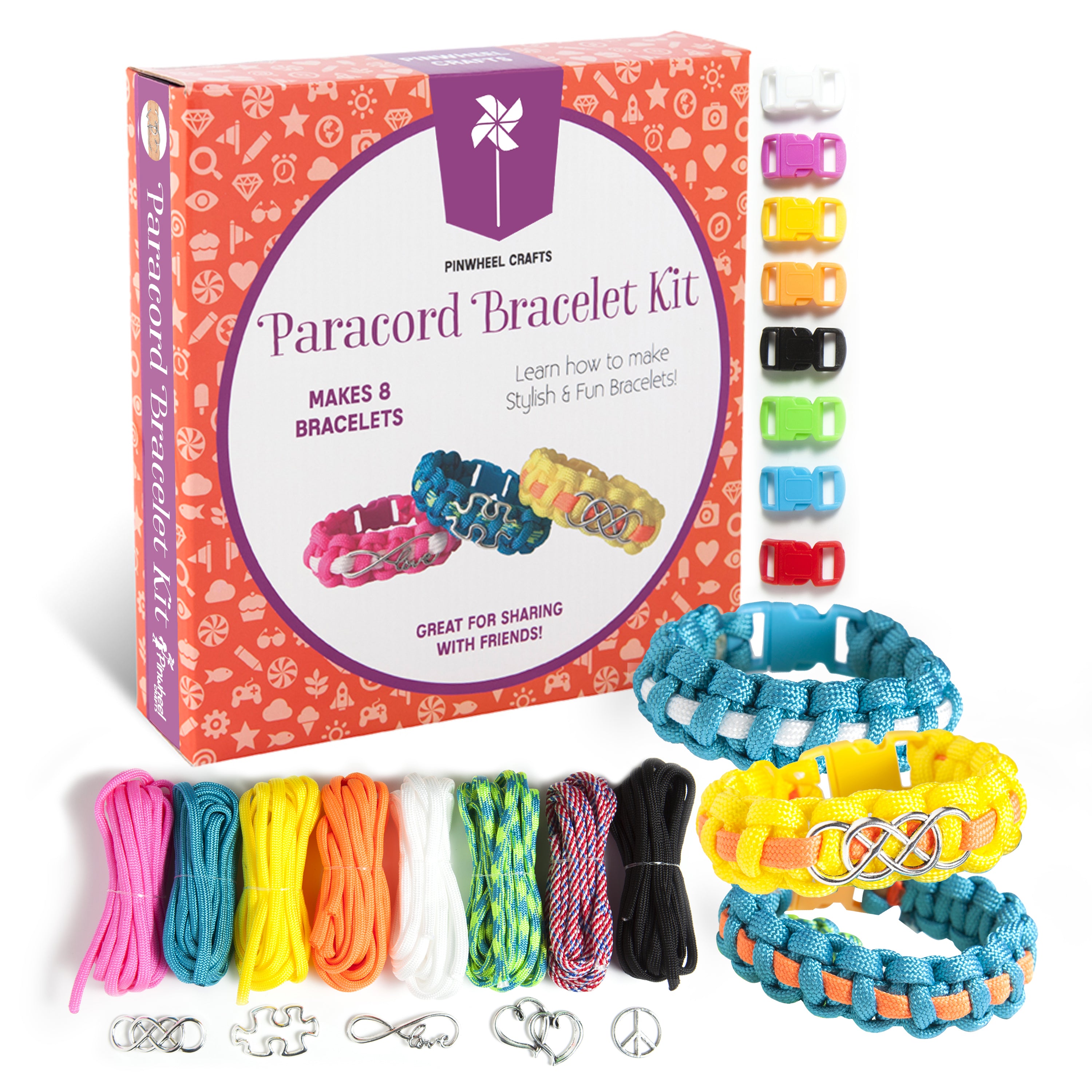 Pinwheel Crafts Paracord Charm Bracelet Making Set: DIY Bracelets Kit for Girls, Teens