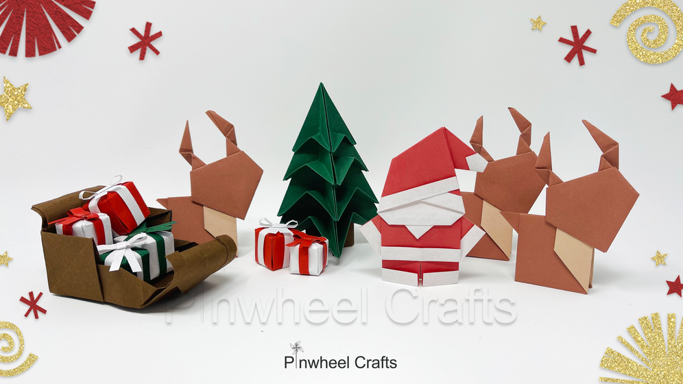 Pinwheel Crafts All-in-one Craft kits for Kids, Flower Origami Kit, Indoor projects for kids, holiday decoration days, cute origami for Christmas, beginner origami, cute reindeer origami