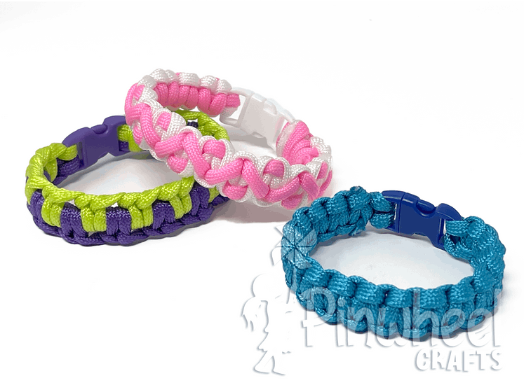 Brightly colored paracord bracelet, Survival 550 Paracord tutorials, how to make different paracord bracelet knots, Pinwheel Crafts, diy projects, all-in-one craft kits for kids, activities for boys and girls