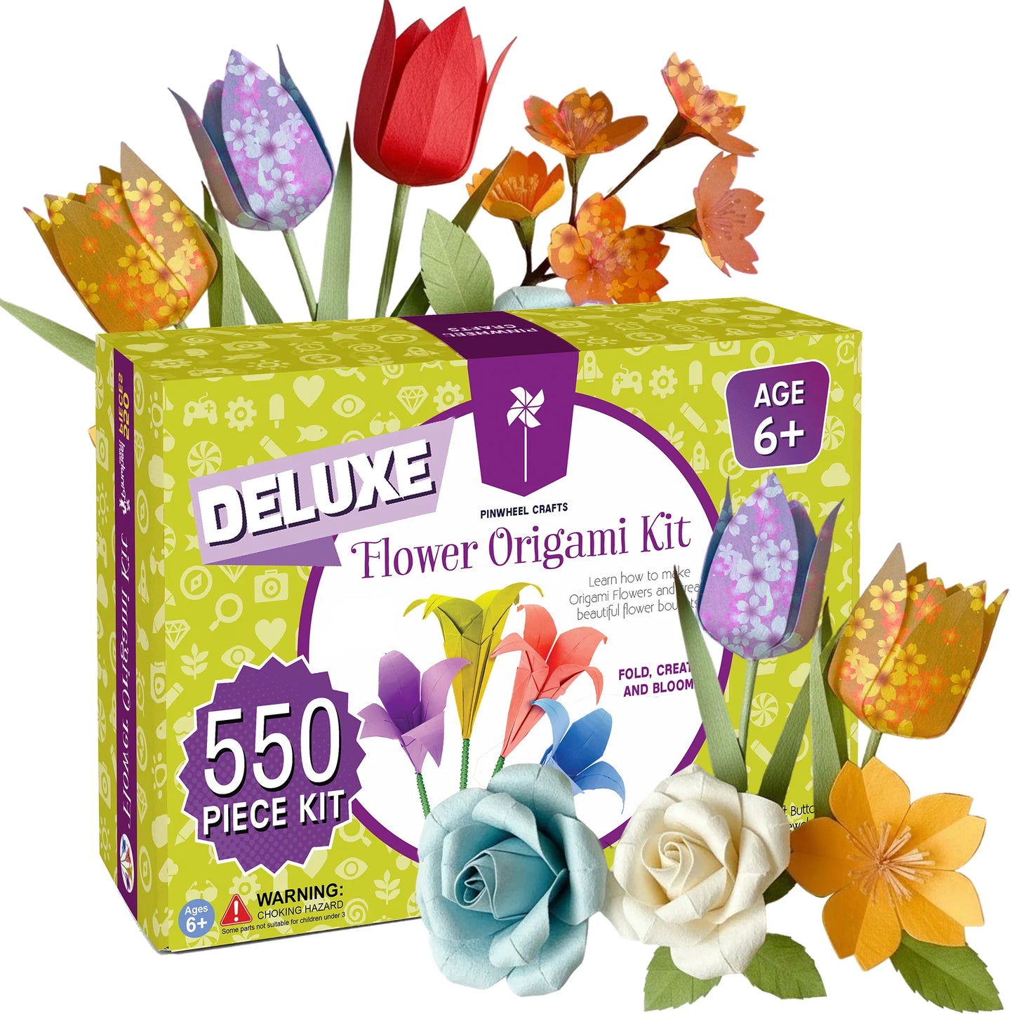 Deluxe Flower Origami Kit packaging with colorful flowers on a white background