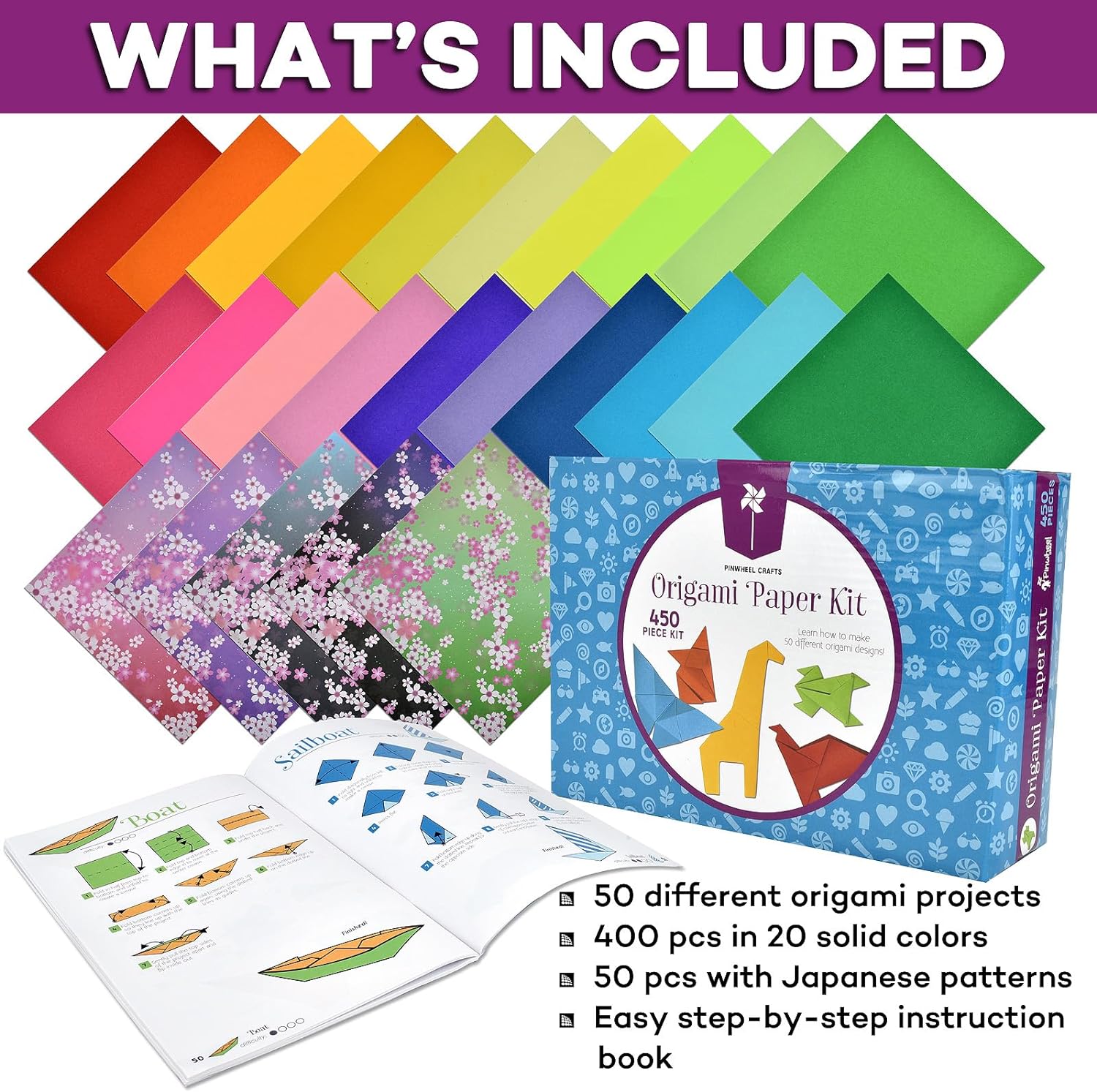 Pinwheel Crafts Origami Paper Kit - Includes 50 Projects for Kids