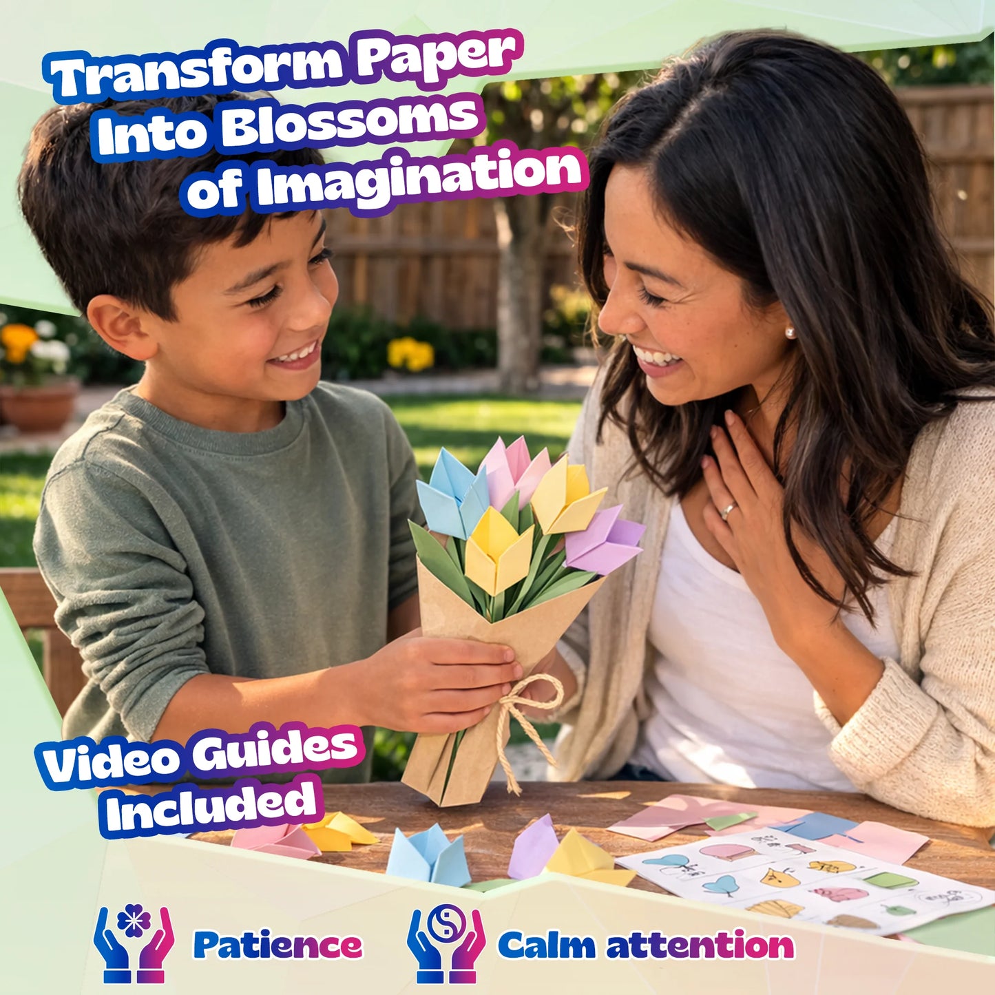 Spring craft gift for kids with handmade paper flowers
