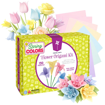 Spring colors flower origami kit box with finished pastel paper flowers