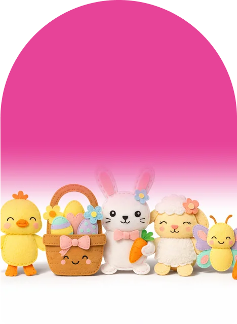 Six felt friends to sew, from a long-eared bunny to a basket full of eggs