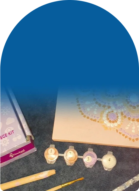 Canvas, paints, 4 dotting tools, and hanging hooks, all in one box