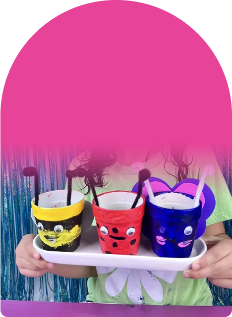 Three plain white pots become a ladybug, a butterfly, and a bee, or a design all their own