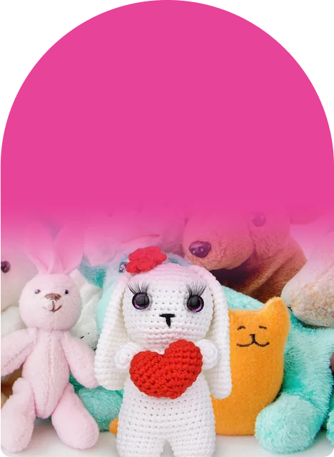 Fluttery lashes, a red flower, and a heart to hug make this bunny one of a kind