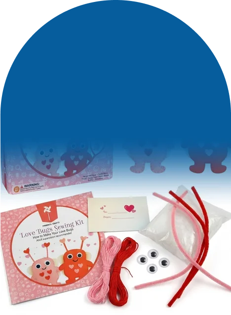 Felt, thread, stuffing, googly eyes, and a gift card, all in one box