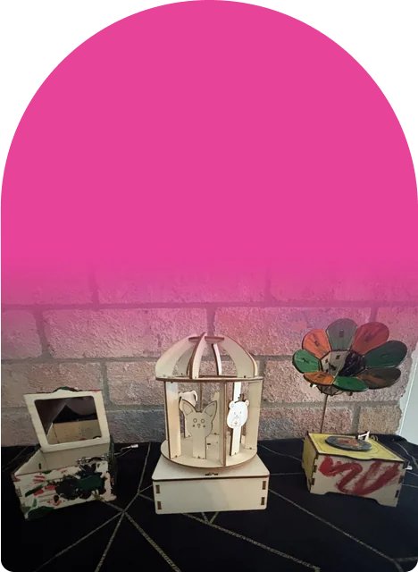 Three different music boxes to build, from a flower gramophone to a carousel