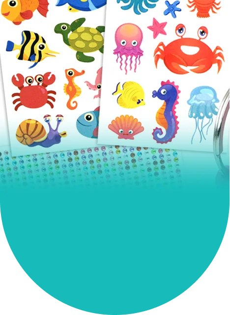 Fish, crabs, and jellyfish stickers to build their own ocean scene