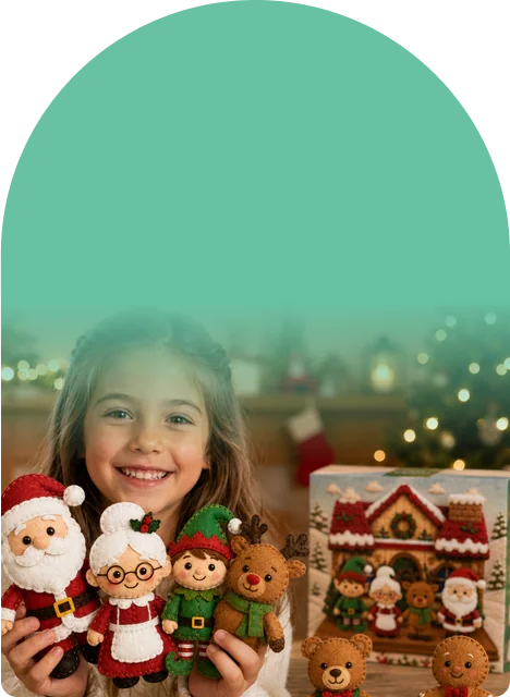 Screen-free fun with 8 characters to sew, from Santa to the teddy bear