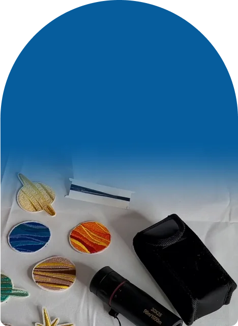 Pillowcase, patches, stuffing, needle, thread, glue, and telescope, all in one box