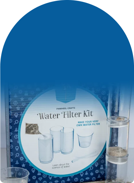 Chambers, beaker, dropper, sand, pebbles, and filter paper, all in one box